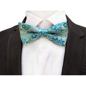 NWT Hisdern Aqua Hand Made Floral Blue Green Adjustable Bow Tie Wedding‎ Formal